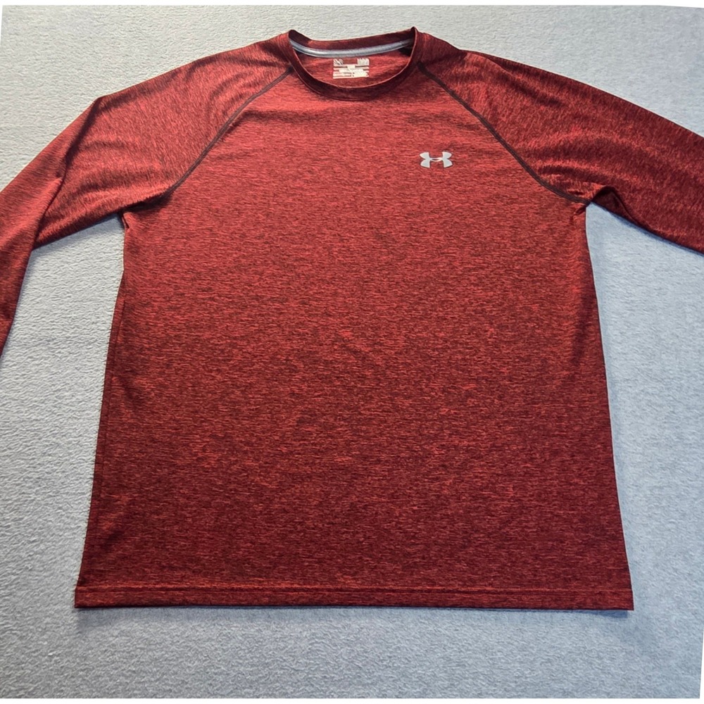 Under Armour HeatGear Mens LG Red Heather Long Sleeve Athletic Shirt Loose Fit